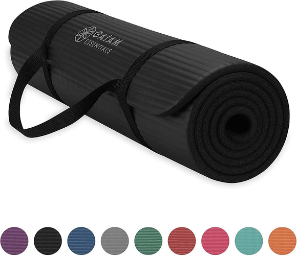 Gaiam Essentials Thick Yoga Mat Fitness & Exercise Mat with Easy-Cinch Yoga Mat Carrier Strap